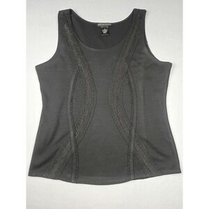Madison Studio Womens Black Lace Trim Sleeveless Knit Top Tank Scoop Neck M